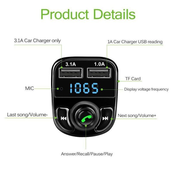 X8 – Multifunctional Car Mp3 Player | Car Wireless Fm Transmitter | Car Mp3 Modulator – 3.1a | Car Accessories