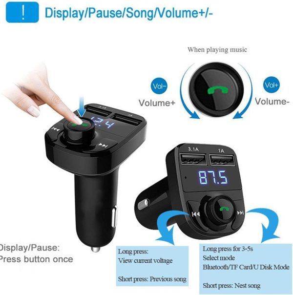 X8 – Multifunctional Car Mp3 Player | Car Wireless Fm Transmitter | Car Mp3 Modulator – 3.1a | Car Accessories